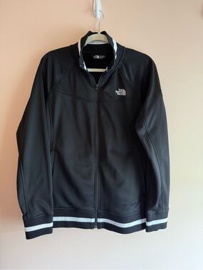 The North Face Black Full-Zip Track Jacket with White Stripe Trim